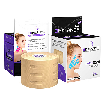 Тейп кинезио для лица BBTape LYMPH FACE, перфорированный, 5см х 5м, бежевый