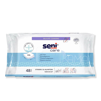 Салфетки влажные Seni Care с вит. Е,  для лежачих больных, 48 шт.
