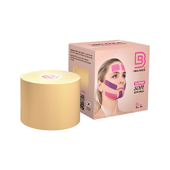Тейп кинезио для лица BBTape SUPER SOFТ, супер мягкий, 5см.  х 5м., бежевый