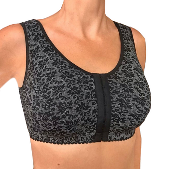 Бюстгальтер под экзопротез NIKA, арт.86-4, послеоперационный, черный с цветами