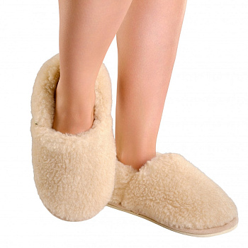 Тапочки Холти Теплушки/Уютные овечья шерсть, арт. 030119-0200/э, короткие, бежевый