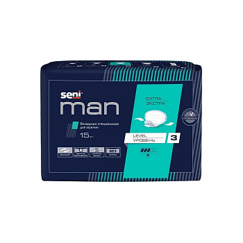 Вкладыши урологические SENI MAN EXTRA LEVEL 3 / ЭКСТРА УРОВЕНЬ 3 для мужчин, 15 шт/уп