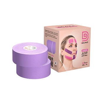 Тейп кинезио для лица BBTape SUPER SOFТ, супер мягкий, 2,5см.  х 5м., лаванда, 2 рулона