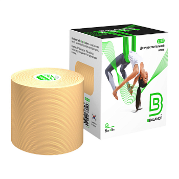 Тейп кинезио BBTape Lite, для чувствительной кожи, 5см.  х 5м., бежевый